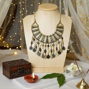 Indian Boho Chic Gold-Toned Statement Bib Necklace | Artisan Masterpiece 🌿